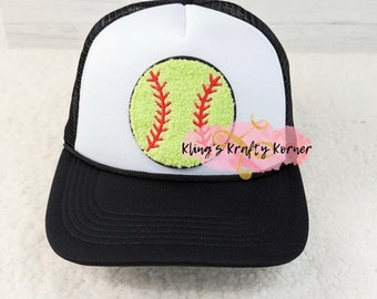 Chenille Softball Trucker Hat aangepaste softbal mama's hoed sport trucker hoed