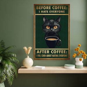Targa in metallo con scritta in lingua inglese Cat Coffee Co in stile retrò per caffè e bar, decorazione da parete in ferro da 20 x 30 cm