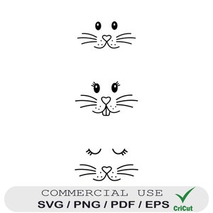 Bunny Face Svg, Easter Bunny Face, Cute Rabbit Face, Bunny Whiskers Svg, Kawaii Bunny Clipart, Rabbit Nose Design, Easter Cricut File, Easter