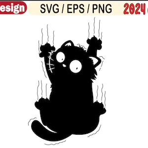 Funny Cat SVG,Climbing Cat PNG, Scratch Cat Design, Black Cat Clipart, Crazy Cat SVG, Cat Lover Cricut, Pet Humor svg,Cartoon Kitty Cut File