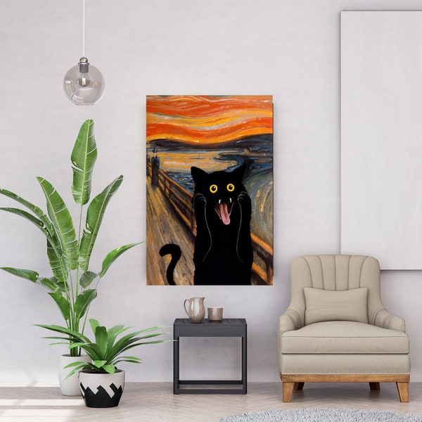 Spoof Famous Oil Painting Poster, Scream Black Cat Poster, Humorous Gift Idea, Home Decor, Unique Wall Artwork, Cat Lover Gift, Home Decor