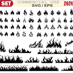 Flammes de feu SVG, clipart de flamme, bordure de feu SVG, silhouette de flamme, feu brûlant SVG, clipart de feu de camp, élément chauffant SVG, fichier de découpe de feu de forêt