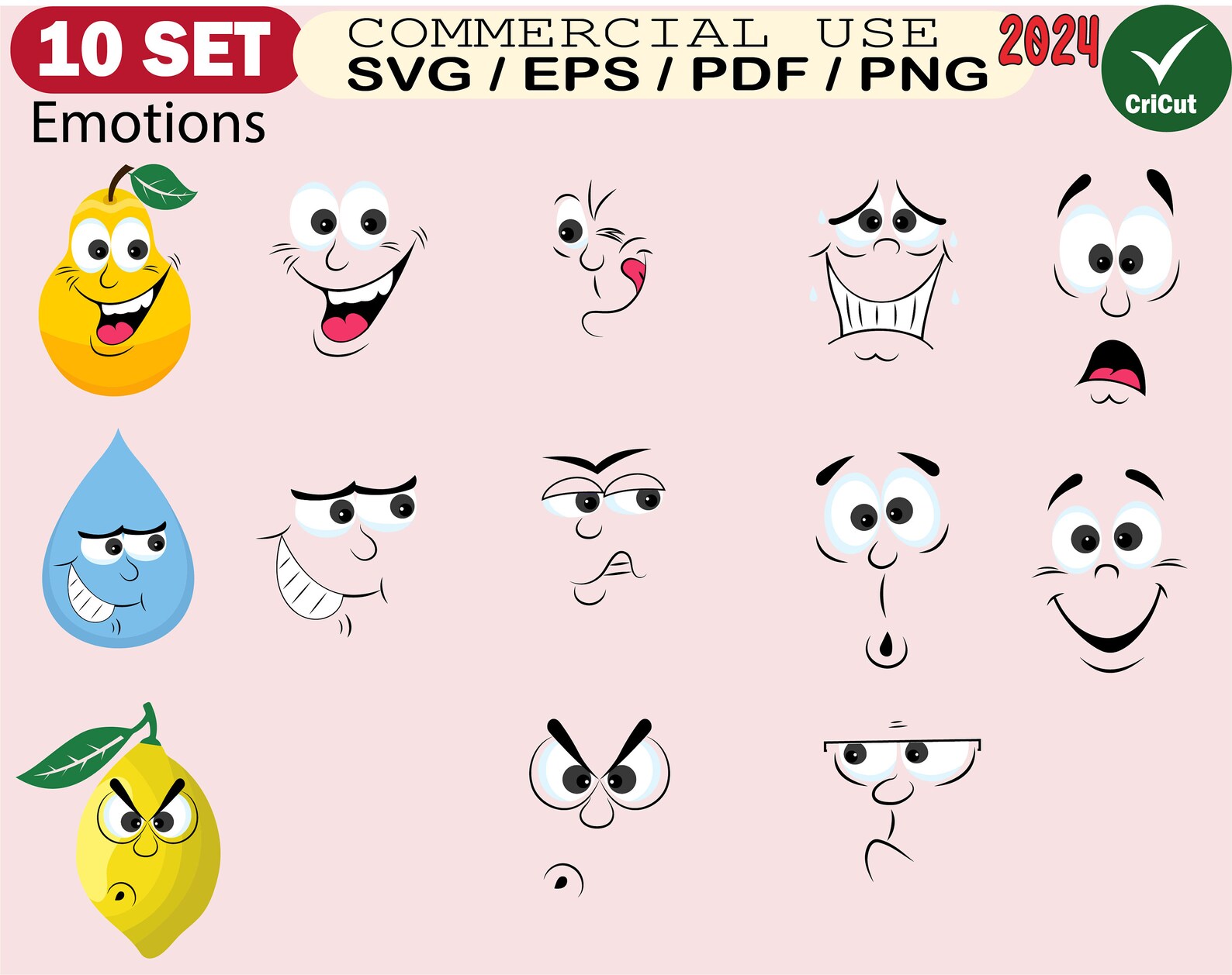 Emotion Faces Svg,funny Faces Svg Bundle,character Expression Svg ...
