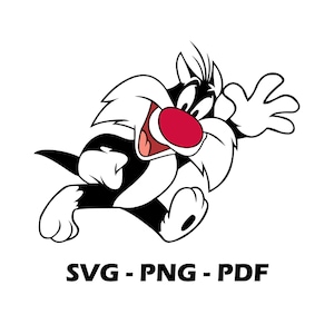 Gatto dei cartoni animati SVG, Clipart gatto carino, Personaggio animale SVG, Gatto dei cartoni animati PNG, Download digitale gatto divertente, svg per gatti Cricut, File di taglio animali gatto