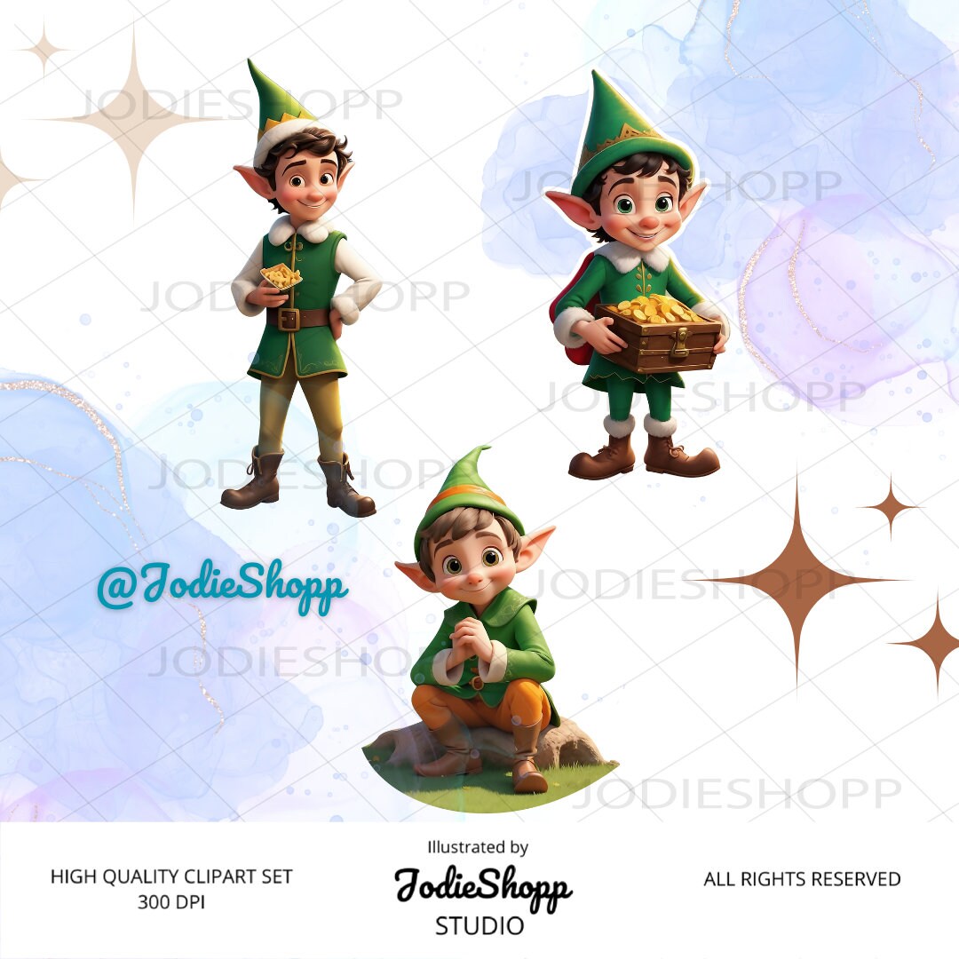 Elves Sticker Set, Fairy Elf, Elves in Green Clothes, Lucky Elf ...