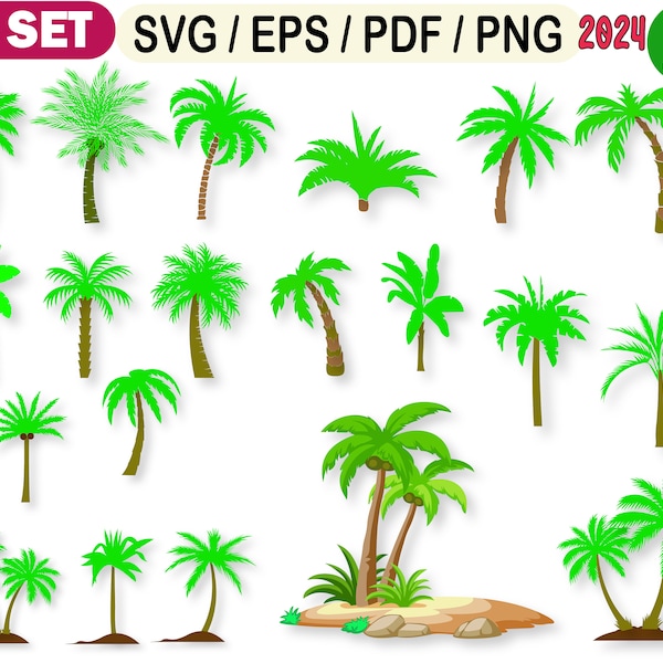 Palm Tree SVG Bundle, Palm Tree svg, Bundle Palm Tree Clipart svg, Palm Tree Cut File for Cricut, Palm Tree Silhouette, Tropical island tree