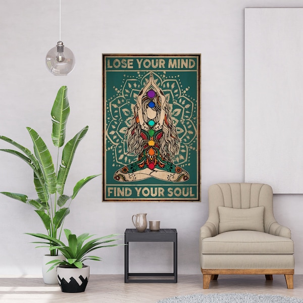 Vintage Girl Yoga Pose Poster, Wall Art For Home Decor, Lose Your Mind Find Your Soul Retro Poster, Yoga Lover Gift, Retro Yoga Studio Decor