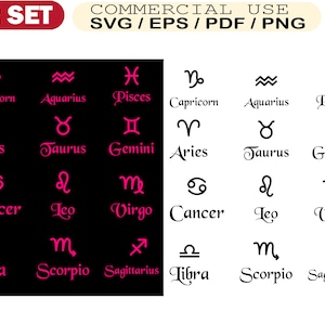 Signo del zodíaco svg, símbolos del horóscopo svg, archivos de corte de astrología, imágenes prediseñadas de signos estelares, conjunto de diseño del zodíaco, símbolos del zodíaco cricut, paquete de signos astrológicos