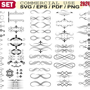 Flourish SVG, Vintage Divider SVG, Elementi ornamentali, Calligrafia Border SVG, Decorazioni per matrimoni SVG, Elegante Divider PNG, Cornice ornamentale SVG