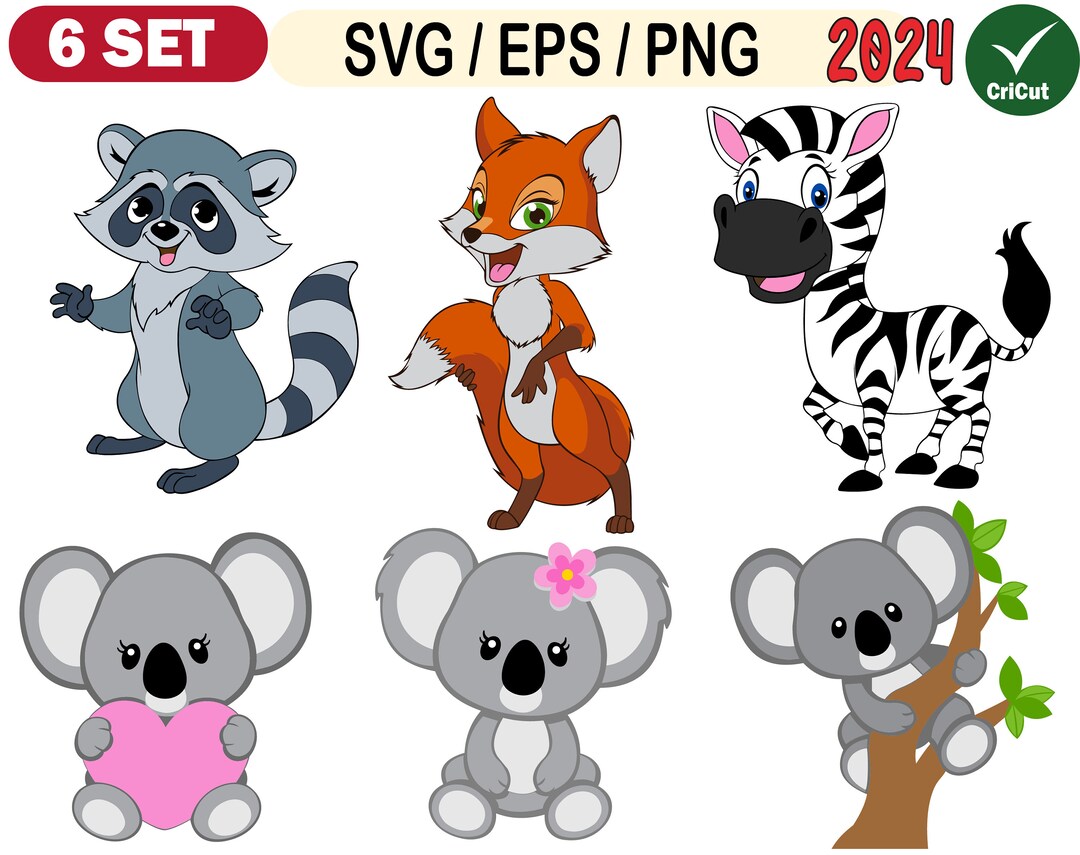 Cute Animal SVG Koala Clipart Bundle Raccoon Fox Zebra PNG Forest cute-animal-svg-koala-clipart-bundle-raccoon-fox-zebra-png-forest