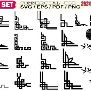 Decoratieve elementen svg, Chinese symbolen elementenbundel, Oosterse ornamentele elementen svg, Decoratieve Aziatische ornamenten svg, Chinese cricut svg