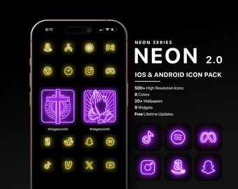 Neon iOS Icon Pack, Cyberpunk iOS Icon Pack, Colorful Icon Pack, Minimal iOS Icon Pack, Dark Mode Icon Pack, Dark Aesthetic