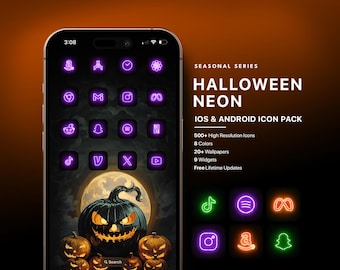 Spooky Neon iOS Icon Pack, Halloween iOS Icon Pack, Spooky Season Icon Pack, Minimal iOS Icon Pack, Cyberpunk Icon Pack, Halloween iOS Icons