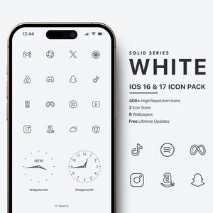 White iOS Icon Pack, Minimal White Icon Pack, Black and White Icon Pack, White Minimal iOS Icon Pack, White Mode Icon Pack, Light Aesthetic
