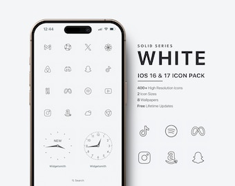 White iOS Icon Pack, Minimal White Icon Pack, Black and White Icon Pack, White Minimal iOS Icon Pack, White Mode Icon Pack, Light Aesthetic