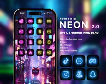 Cyberpunk Neon iOS Icon Pack, Minimal iOS Icon Pack, Cyberpunk aesthetic, Minimal iOS Icon Pack, Dark Mode Icon Pack, Colorful iOS Icons