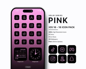 Pink iOS Icon Pack, Minimal Black Pink iOS Icon Pack, Pink and Black Icon Pack, Minimal iOS Icon Pack, Pink Icon Pack, Black Pink Aesthetic