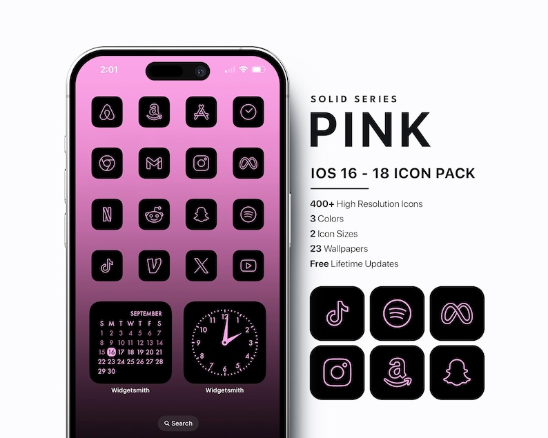 Pink Ios Icon Pack, Minimal Black Pink Ios Icon Pack, Pink and Black ...