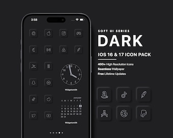 Black Minimalist App Icons for iPhone | Custom Homescreen Icons and Widgets | Designed for iOS and Android