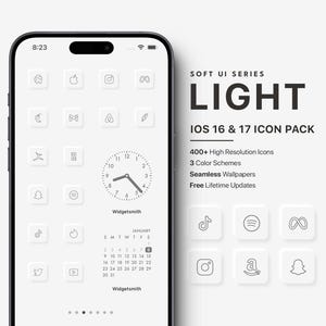 Witte minimalistische app-pictogrammen voor iPhone | Aangepaste startschermpictogrammen en widgets | Ontworpen voor iOS en Android