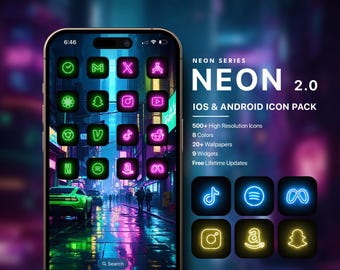 Cyberpunk Neon iOS Icon Pack, Minimal iOS Icon Pack, Cyberpunk aesthetic, Minimal iOS Icon Pack, Dark Mode Icon Pack, Colorful iOS Icons