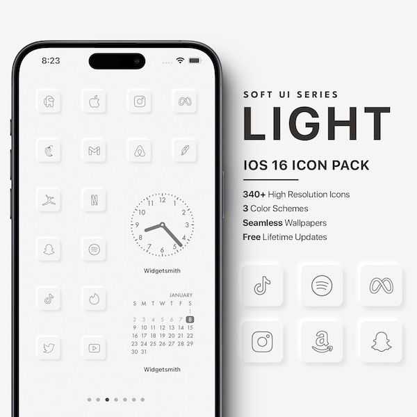 340 White Minimalist App Icons for iPhone | Custom Homescreen Icons and Widgets | Designed for iOS 15 & 16