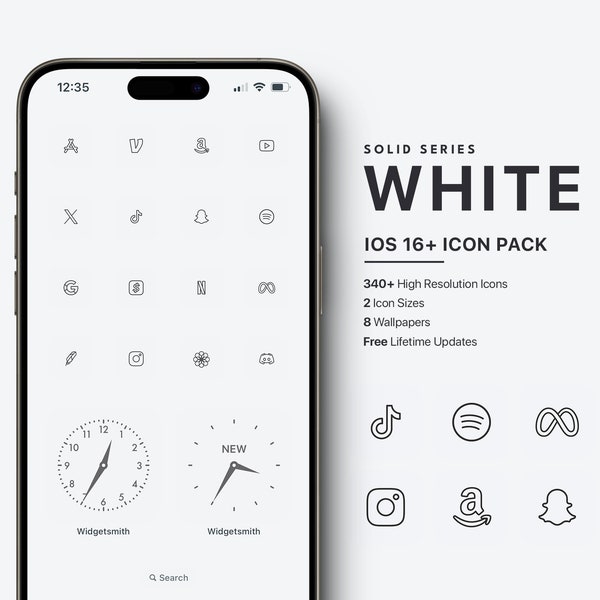 Weiß-iOS-Icon-Pack, Minimal-Weiß-Icon-Pack, Schwarz-Weiß-Icon-Pack, Weiß-Minimal-iOS-Icon-Pack, Weiß-Symbol-Pack, Leichte Ästhetik