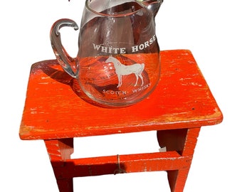 Vintage Glass WHITE HORSE Pitcher Jug Barware Collectibles Scotch Whisky