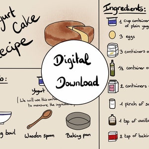 Visueel kindvriendelijk recept | Montessori geïnspireerd | Yoghurttaart afdrukbaar recept | Bakken met kinderen | Afdrukbaar cadeau