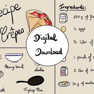 Visueel kindvriendelijk recept | Montessori-geïnspireerd | Afdrukbaar recept voor pannenkoeken | Bakken met kinderen | Afdrukbaar cadeau