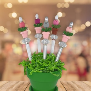 Tulp bloempot kralen metalen pen | Intrekbare pen | Vervangbare inkt