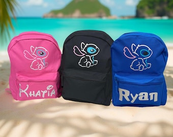 Mochila esencial para vacaciones inspirada en Stitch, bolsa de viaje para cruceros por el parque, mochila personalizada para uso diario de Lilo y Stitch