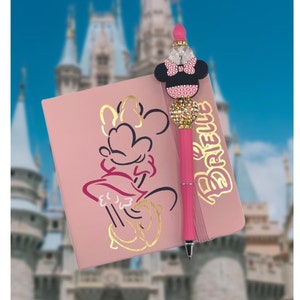 Disney Inspired Pink Minnie Autograph Book Personalized with Matching Pen | Character Signing Book | Disney Trip | Leather Bound | Gift