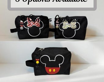 Neceser de viaje con cremallera inspirado en Minnie y Mickey, diseño de princesas y castillos de Disney, personalizado, para maquillaje infantil o para la vuelta al cole.