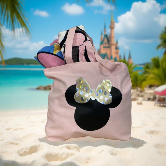 Pink Minnie Mouse Beach Tote Bag with Polka Dot Bow | Disney Vacation Cruise Beach Bag | Cute Summer Tote for Women & Kids