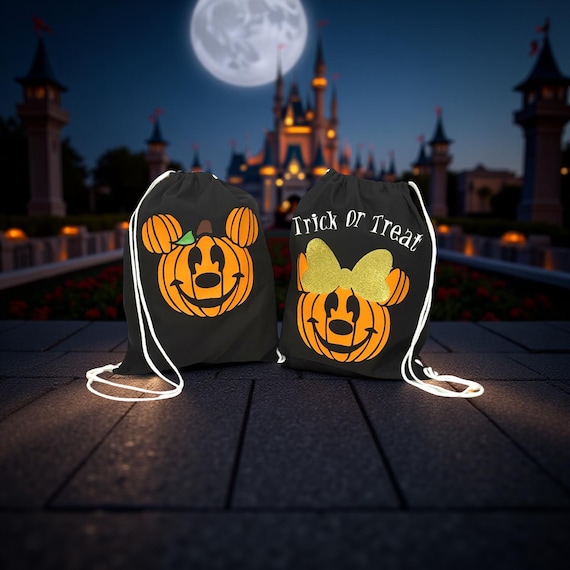 Mickey Minnie Inspired Halloween Pumpkin Personalized Drawstring Bag Cinch Bag Trick or Treat Bag Not So Scary Halloween Party Treat Bag