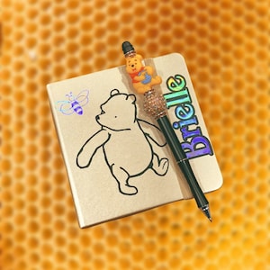 Winnie The Pooh Inspired Personalized Autograph Book and Matching Pen Character Signature Book Pooh Themed Baby Shower Guest Signature Book