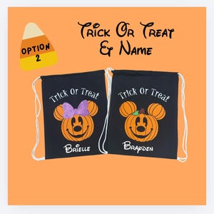 Mickey Minnie Inspired Halloween Pumpkin Personalized Drawstring Bag Cinch Bag Trick or Treat Bag Not So Scary Halloween Party Treat Bag image 6