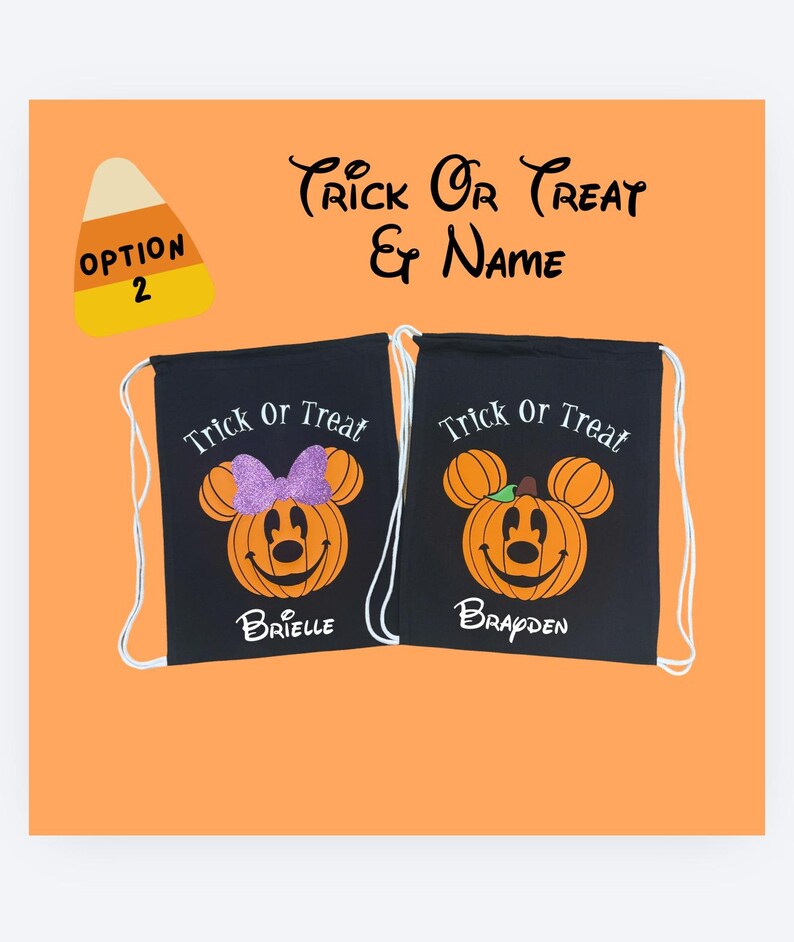 Mickey Minnie Inspired Halloween Pumpkin Personalized Drawstring Bag Cinch Bag Trick or Treat Bag Not So Scary Halloween Party Treat Bag image 6