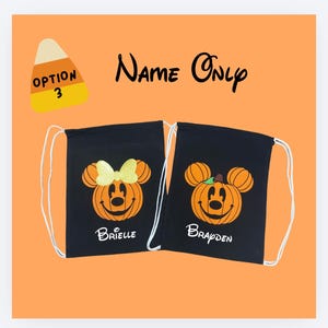 Mickey Minnie Inspired Halloween Pumpkin Personalized Drawstring Bag Cinch Bag Trick or Treat Bag Not So Scary Halloween Party Treat Bag image 7