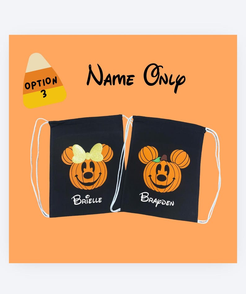 Mickey Minnie Inspired Halloween Pumpkin Personalized Drawstring Bag Cinch Bag Trick or Treat Bag Not So Scary Halloween Party Treat Bag image 7