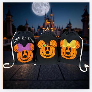 Mickey Minnie Inspired Halloween Pumpkin Personalized Drawstring Bag Cinch Bag Trick or Treat Bag Not So Scary Halloween Party Treat Bag image 1