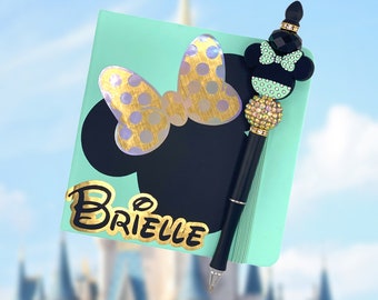 Mint/Gold Minnie Inspired Personalized Autograph Book with Matching Pen | Teal | Character Signature Book | Disney Trip Essentials | Gift