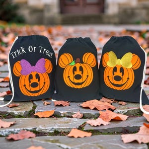 Mickey Minnie Inspired Halloween Pumpkin Personalized Drawstring Bag Cinch Bag Trick or Treat Bag Not So Scary Halloween Party Treat Bag image 2