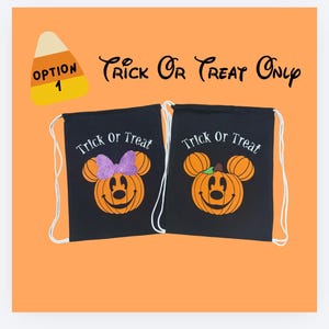 Mickey Minnie Inspired Halloween Pumpkin Personalized Drawstring Bag Cinch Bag Trick or Treat Bag Not So Scary Halloween Party Treat Bag image 5