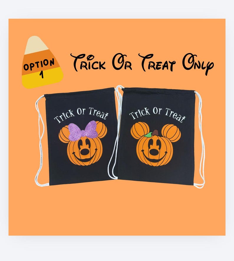 Mickey Minnie Inspired Halloween Pumpkin Personalized Drawstring Bag Cinch Bag Trick or Treat Bag Not So Scary Halloween Party Treat Bag image 5