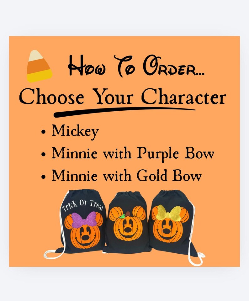 Mickey Minnie Inspired Halloween Pumpkin Personalized Drawstring Bag Cinch Bag Trick or Treat Bag Not So Scary Halloween Party Treat Bag image 3