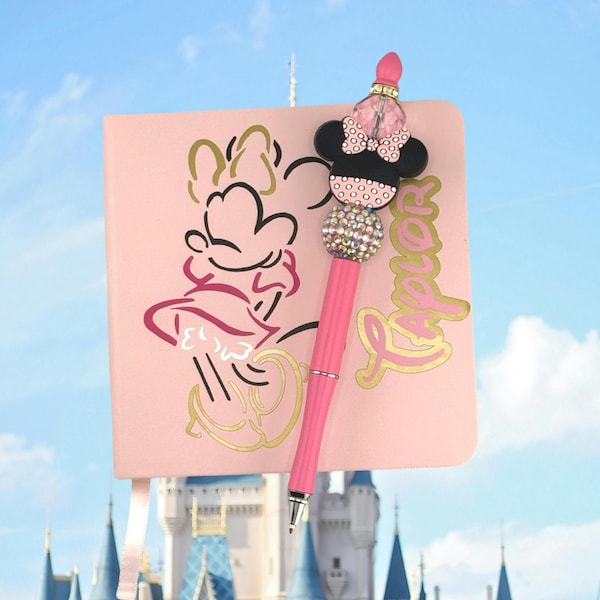 Pink Minnie Autograph Book Personalized and Matching Pen Character Signing Book Disney Trip and Cruise Leather Bound Book with Photo Pages