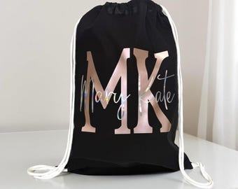 Personalized Name and Initial Drawstring Bag