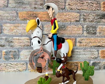 Lucky Luke Figure,Vintage Cartoon character,Luck Luke Diorama